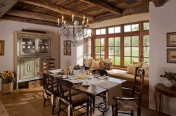 Living room kitchen in country style design