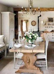 Living room kitchen in country style design