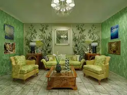 Green furniture in the living room interior