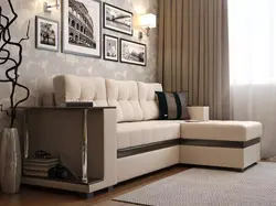 Corner sofa in the interior of a small living room photo