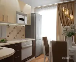 Холодильник бежевого цвета на кухне фото