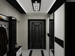 Hallway walls white and black photo
