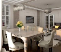 Дизайн гостиной большой стол