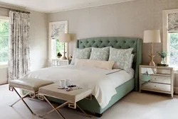 Кровать зеленая в интерьере спальни