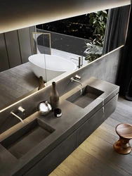 Bathtub interiors with floor-mounted sink