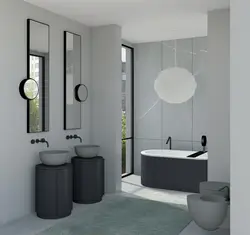 Bathtub interiors with floor-mounted sink