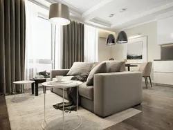 Gray beige interior kitchen living room