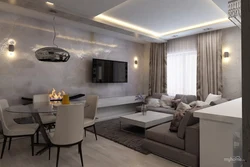 Gray beige interior kitchen living room