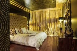 Bedroom Design With Gold Wallpaper