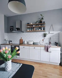 Kitchen for home without upper cabinets photo