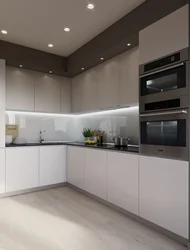 Kitchen interior design in a modern style in light colors corner