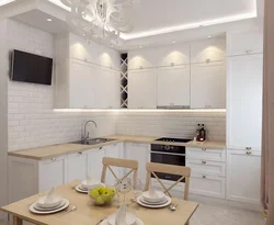 Kitchen interior design in a modern style in light colors corner