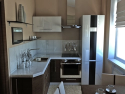 Kitchen design 5m2 with refrigerator in Khrushchev and gas stove