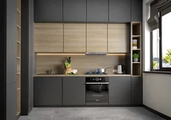 Kitchen Graphite With Wood In The Interior Photo Design