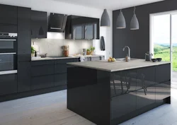 Kitchen graphite with wood in the interior photo design