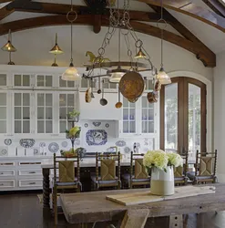 Chandeliers in the interior of a Provence kitchen photo