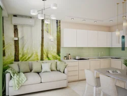 Kitchens in light colors with a sofa photo