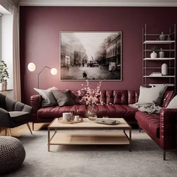 What colors goes with burgundy in the living room interior
