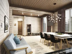 Living Room Design For A Wooden House Made Of Timber