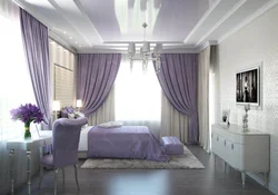 Дизайн спальни серо фиолетовой