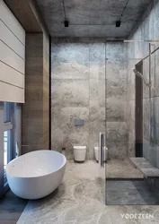 Photo Of A Bathtub Made Of Concrete And Wood Tiles