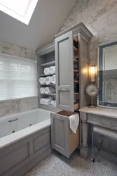 Ваннаға арналған шкафтардың дизайны кіріктірілген