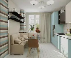 Интерьер прямоугольной кухни с диваном фото