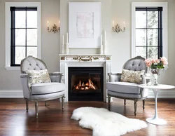 White fireplace in the apartment photo