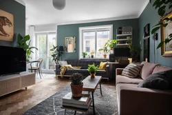 Living room design green and gray