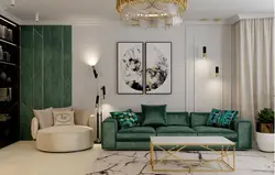 Дизайн гостиной зеленый с серым