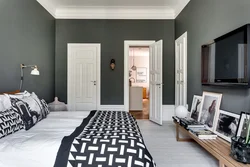 Bedroom with gray floor photo