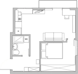 Khrushchev apartment design 2 rooms with redevelopment