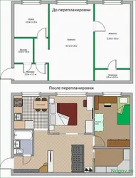 Khrushchev apartment design 2 rooms with redevelopment