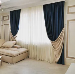 Design of curtains in the living room of two