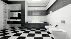 Black floor in the bathroom interior photo
