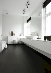 Black Floor In The Bathroom Interior Photo