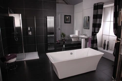 Black Floor In The Bathroom Interior Photo