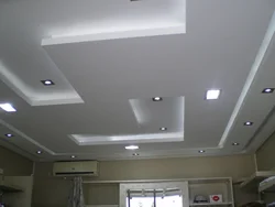 Photo Of Two-Level Plasterboard Ceilings In The Kitchen With Lighting