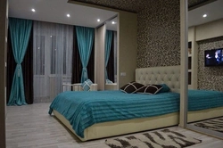 Turquoise Gray Bedroom Interior Photo