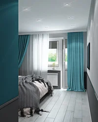 Turquoise Gray Bedroom Interior Photo