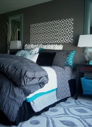 Turquoise gray bedroom interior photo