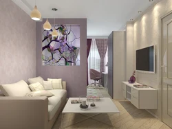 Design of bedroom and living room in one 14 sq.m.