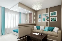 Design of bedroom and living room in one 14 sq.m.