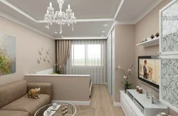 Design of bedroom and living room in one 14 sq.m.