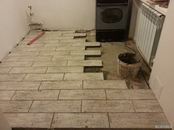 Photo of kitchen floors made of tiles in Khrushchev