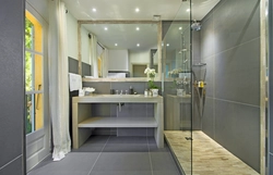 Bathroom design with shower in gray tones