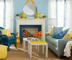 Желто синий интерьер гостиной