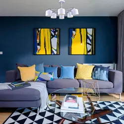 Желто синий интерьер гостиной