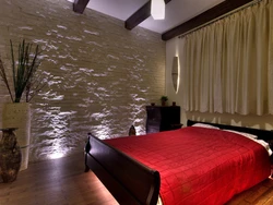 Інтэр'еры спальні з каменем фота