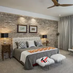 Brick wall in the bedroom interior